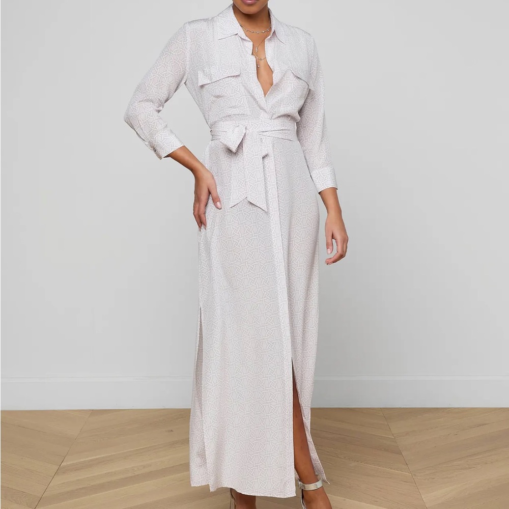 L'AGENCE Cameron Silk Shirt Dress in Icy Lilac Print